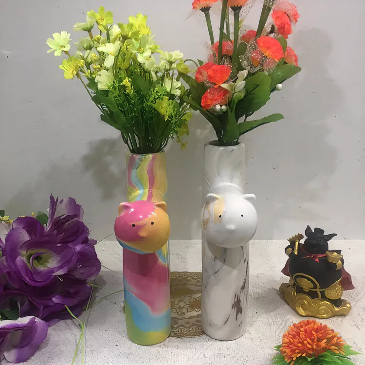 奶油猫咪陶瓷花瓶ins风高颜值卧室摆件房间客厅家居装饰品玄关纹
