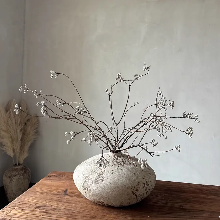 乌桕果小白果干花花束树枝民宿风干天然装饰客厅高级陶瓷插花花瓶