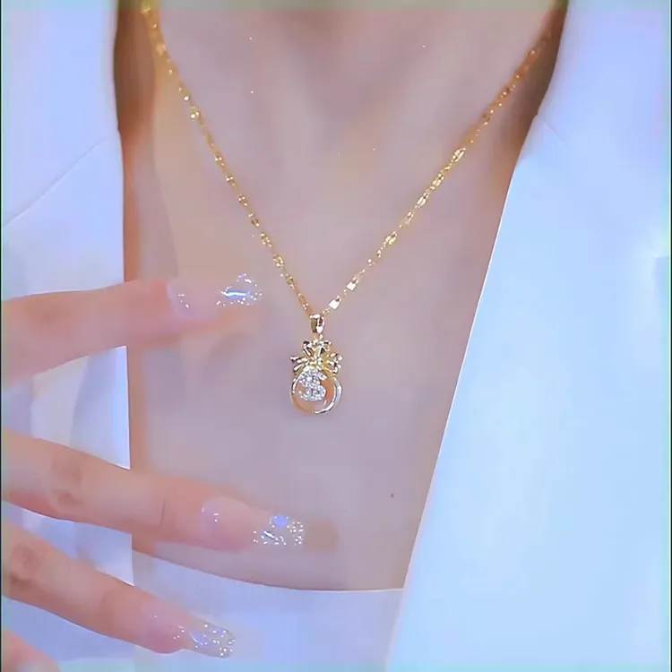 钛钢项链 轻奢招财转运福袋女满天星可水洗不掉色洋气高级锁骨链