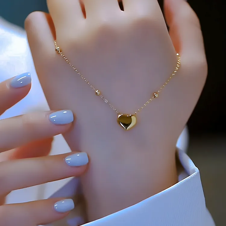 钛钢项链 气质实心爱心2023年新款女不掉色时尚小众设计锁骨链