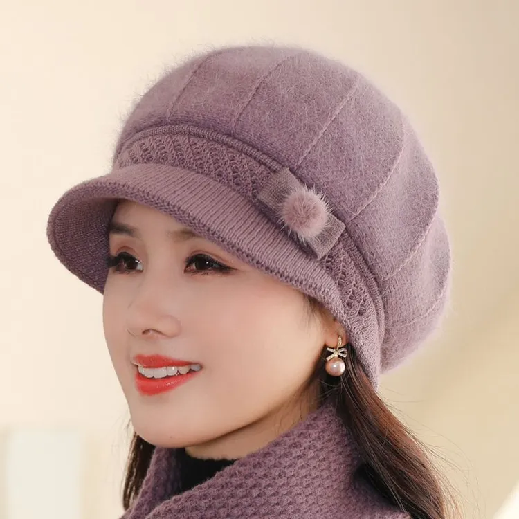 中老年人帽子女秋冬新款洋气妈妈帽老太太加绒保暖帽婆婆针织棉帽
