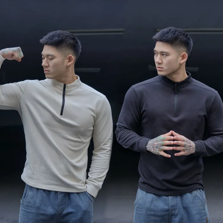男士立领半拉链运动长袖休闲百搭280克双面绒保暖健身T恤打底衫潮