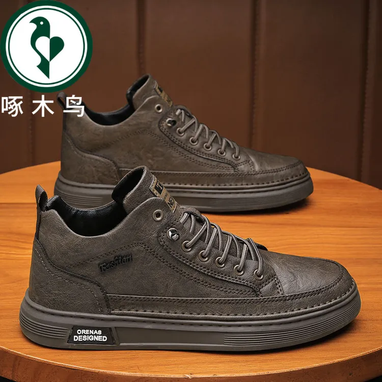 【正品】啄木鸟马丁靴男鞋高帮复古英伦休闲皮鞋靴一脚蹬板鞋潮鞋