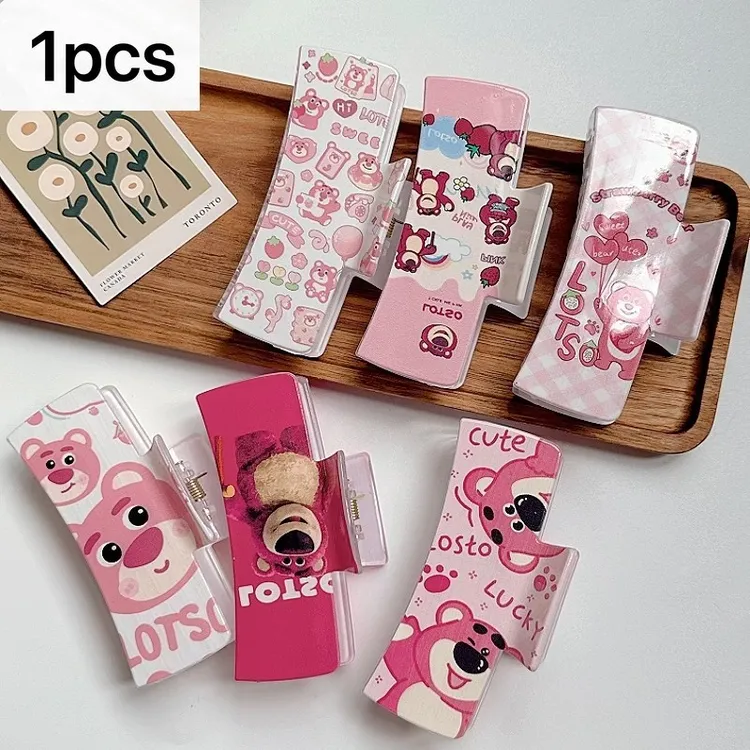 少女心草莓熊盘发抓夹夏季高颜值发夹潮流时尚大号鲨鱼夹可爱抓夹