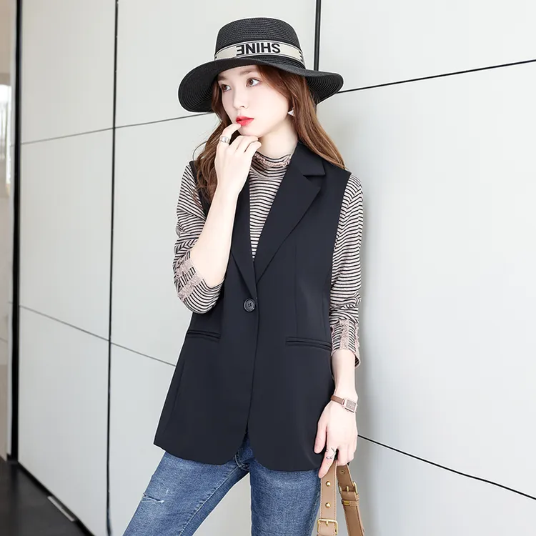 D2319春秋款气质显瘦上衣百搭时尚外搭洋气单品无袖休闲小马甲