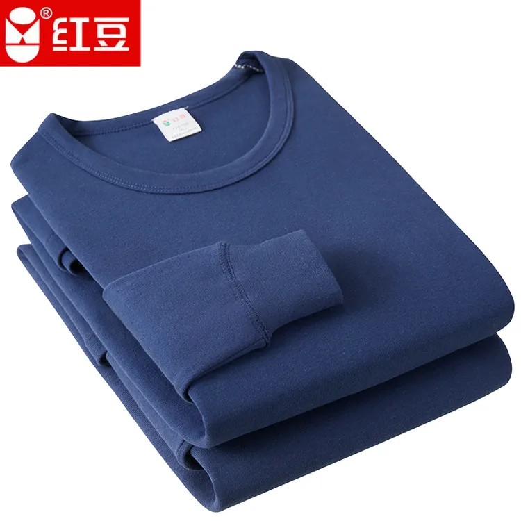 Hodo/红豆正品男士秋衣秋裤套装薄款100%纯棉内衣青年圆领棉毛衫