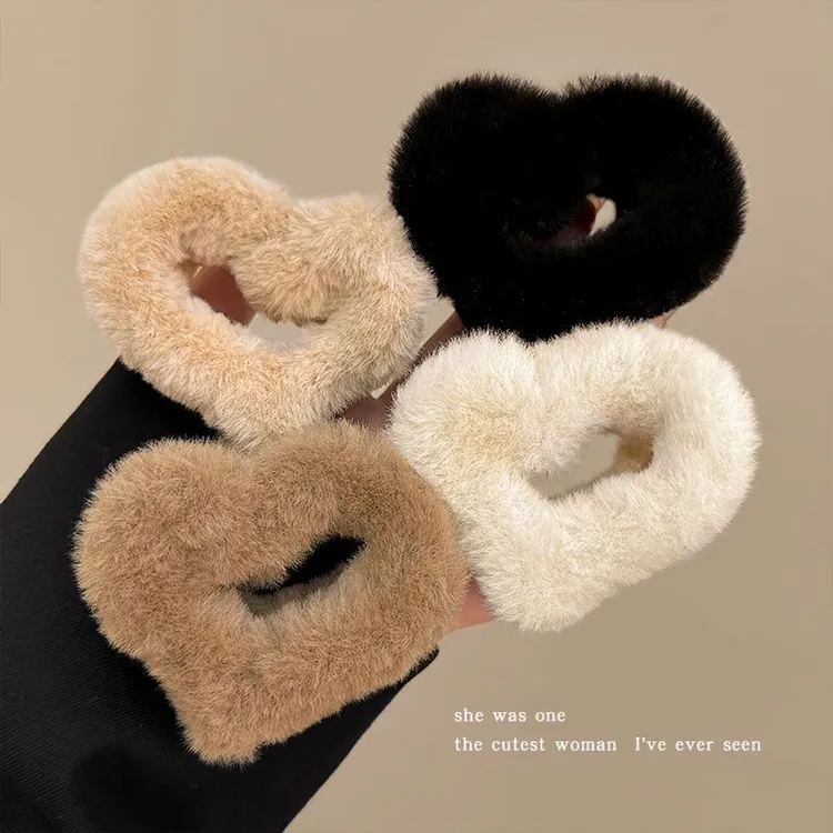 时尚毛绒爱心发夹女后脑勺半扎发抓夹简约发卡中号鲨鱼夹子头饰