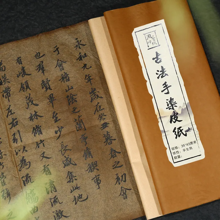 古法手染皮纸雁皮蝉翼皮纸书法专用宣纸半生半熟