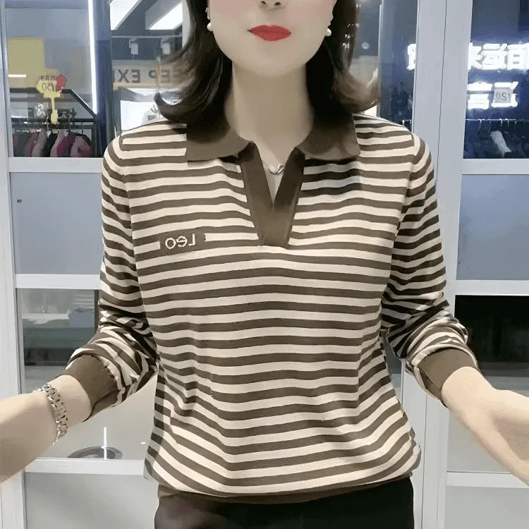 POLO衫长袖T恤女宽松大码妈妈装春季2024新款体恤显瘦上衣打底衫