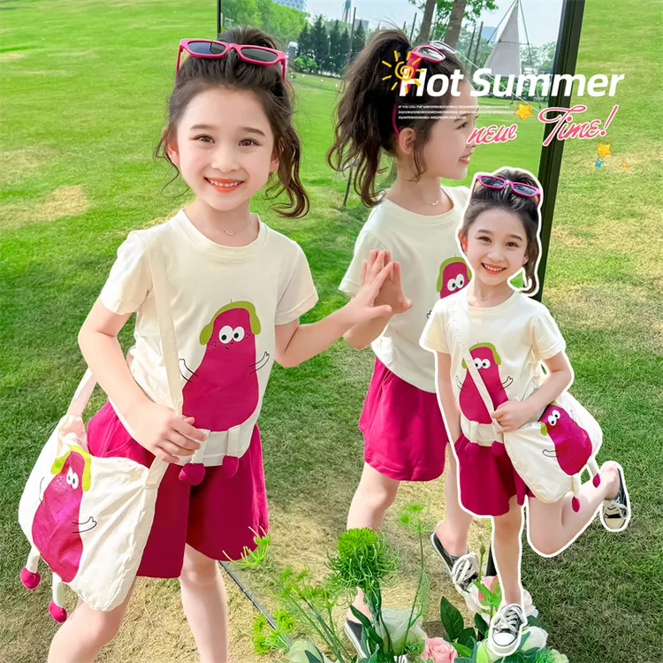 女童套装夏季2025新款儿童韩版时髦洋气儿童短袖短裤裙休闲两件套