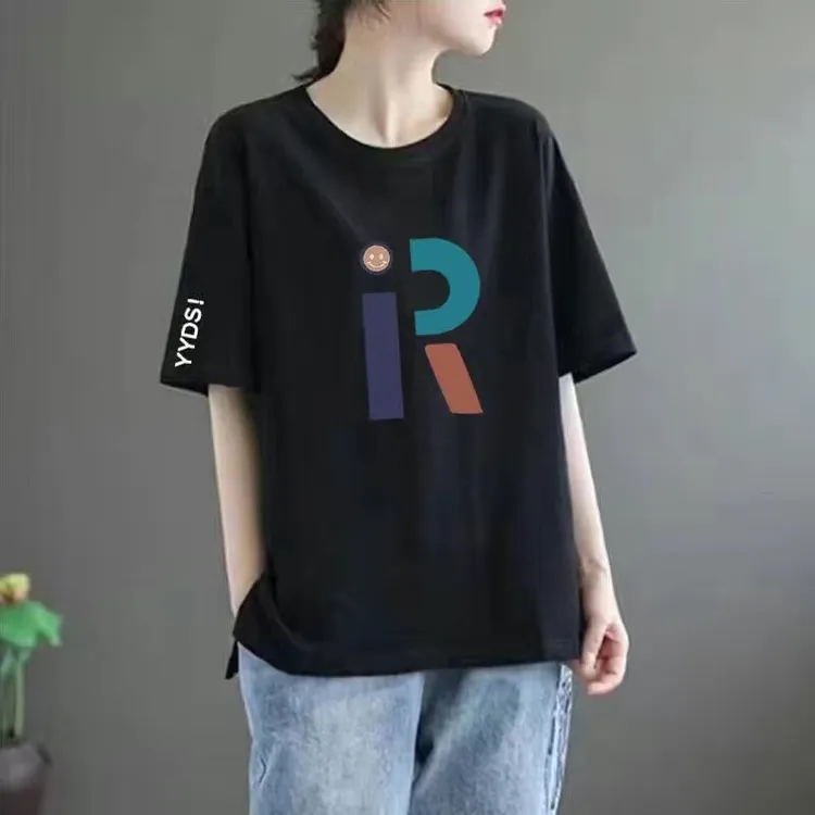 【专柜正品】时尚百搭减龄显瘦印花短袖T恤打底衫