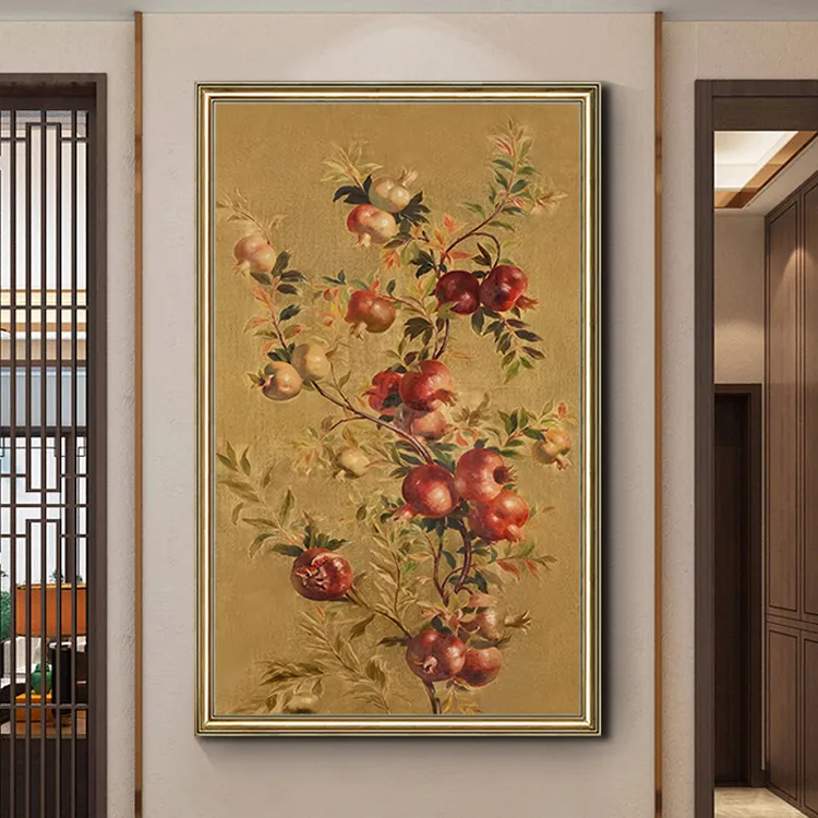 《红红火火》 美式玄关入户装饰画石榴走廊过道尽头挂画复古油画墙