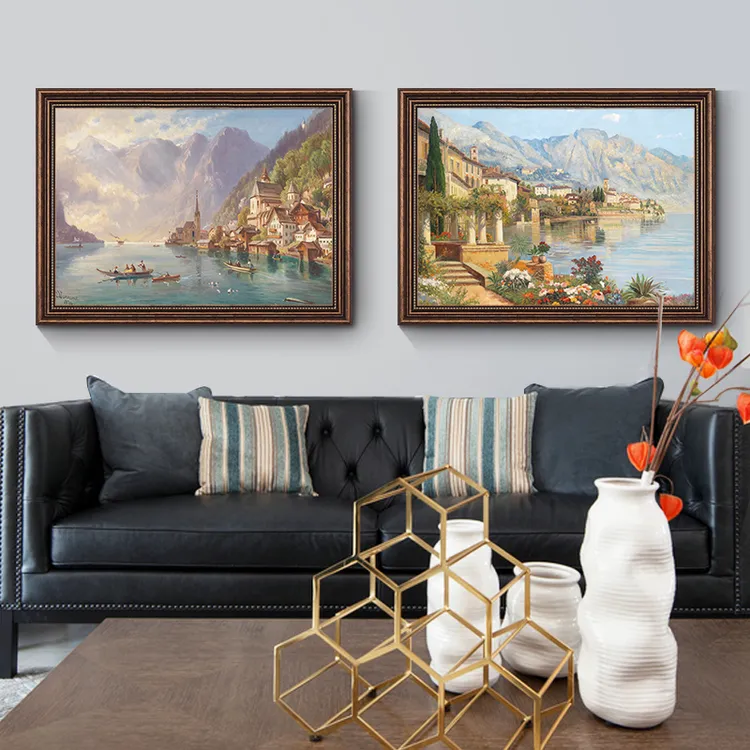 《山水风景》美式客厅沙发背景墙装饰画玄关壁画餐厅横版大气挂画