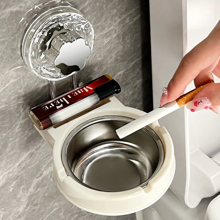 BSD吸盘创意不锈钢烟灰缸家用洗手间厕所墙上烟缸高端大气上档次