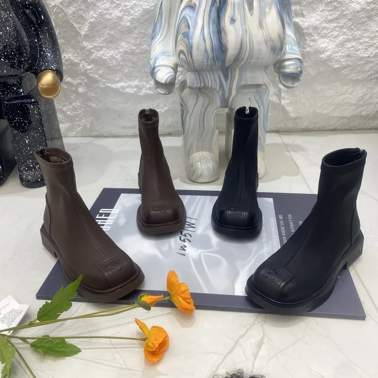 2024秋冬新款瘦瘦靴厚底弹力靴女英伦女短靴方跟休闲靴欧洲站女鞋