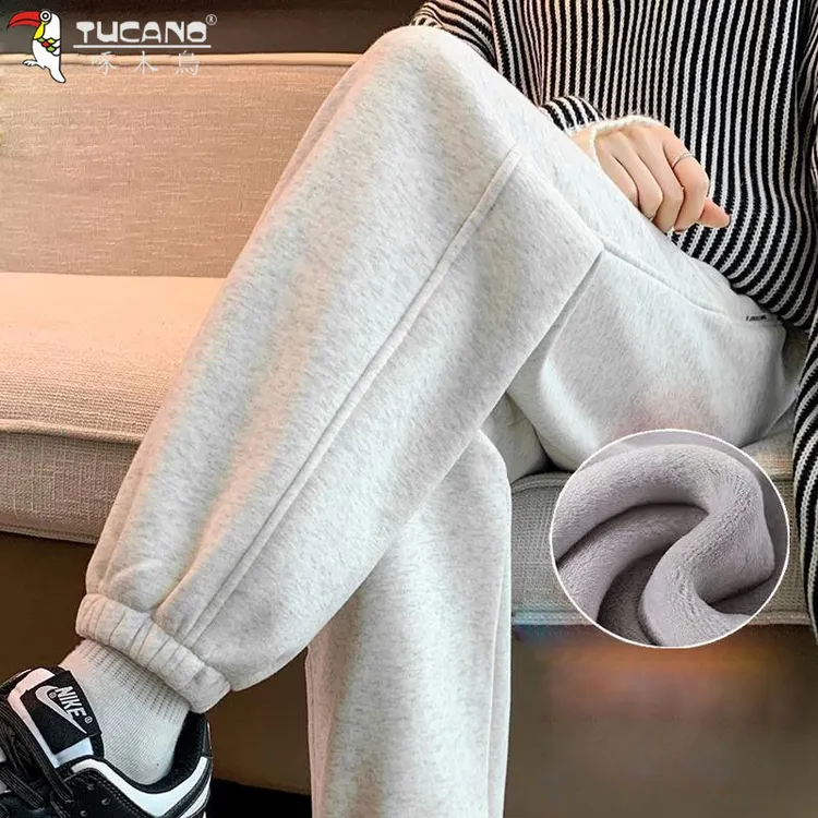 啄木鸟秋冬新款羊羔绒休闲裤女加绒加厚保暖显瘦外穿束脚运动裤子