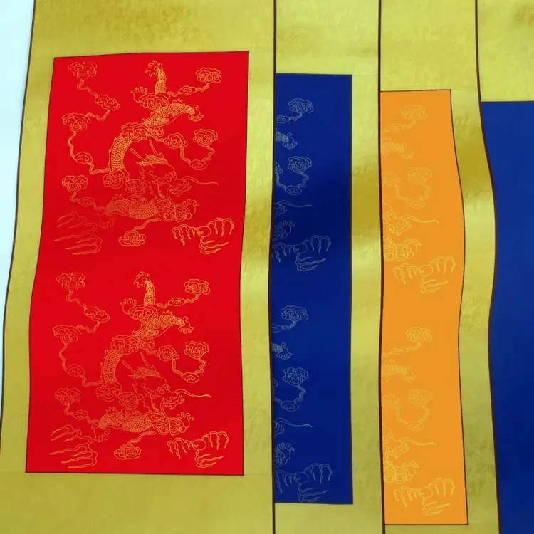 桂墨阁【龙纹宣纸】全绫精裱挂轴蓝红黄龙纹空白卷轴藏文毛笔书法