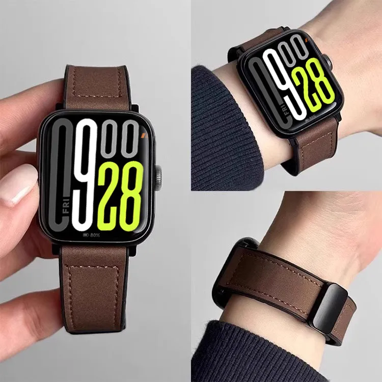 适用红米watch6/5疯马纹真皮小米手环9pro表带磁吸8Pro智能腕表男