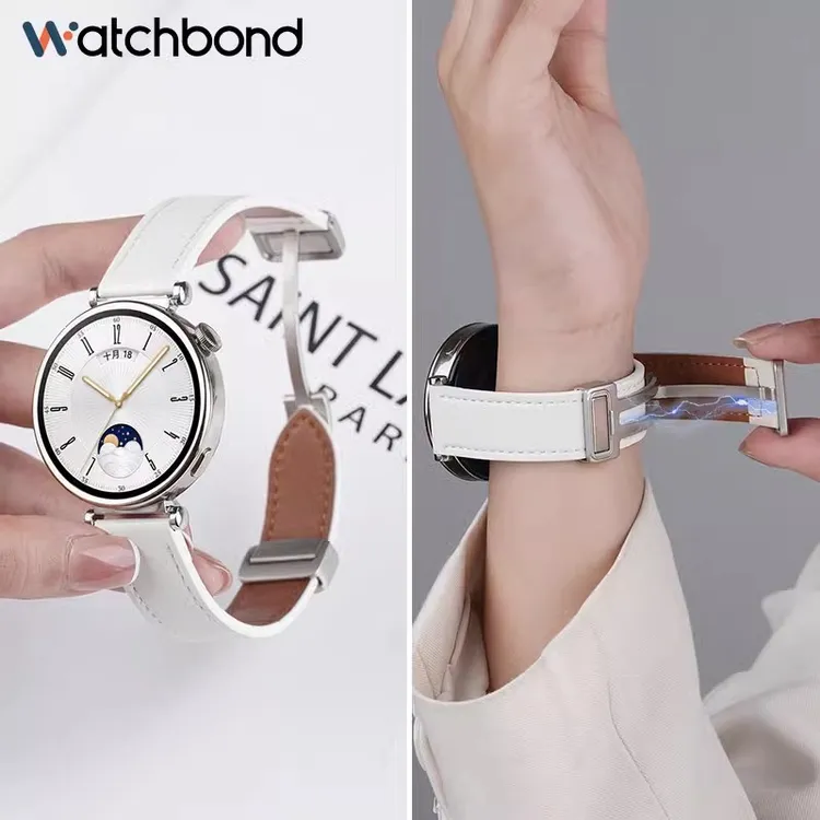 适用华为watch5手表GT4新款GT6/5磁吸真皮表带41mm运动智能女腕带