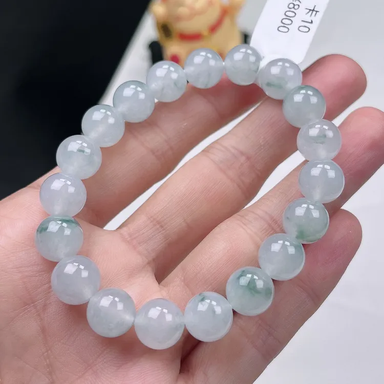 天然缅甸翡翠a货冰种飘花圆珠手串卡10时尚精美女款冰透清新清爽