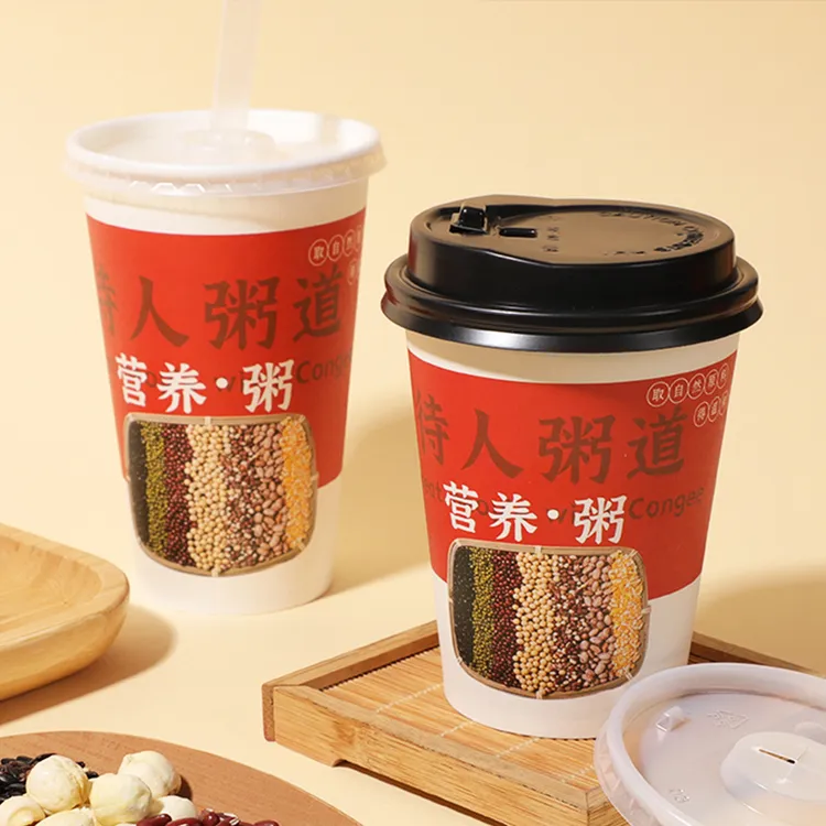 粥杯子批发一次性早餐粥杯带盖带吸管的稀饭杯子小米粥打包盒定制