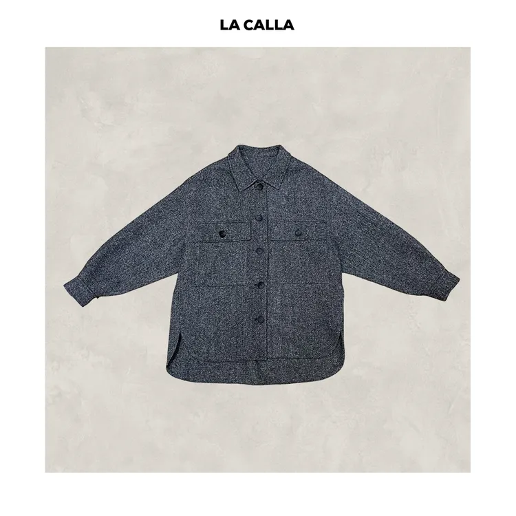 LA CALLA麦昆深灰色百搭毛呢羊绒毛翻领外套LN013