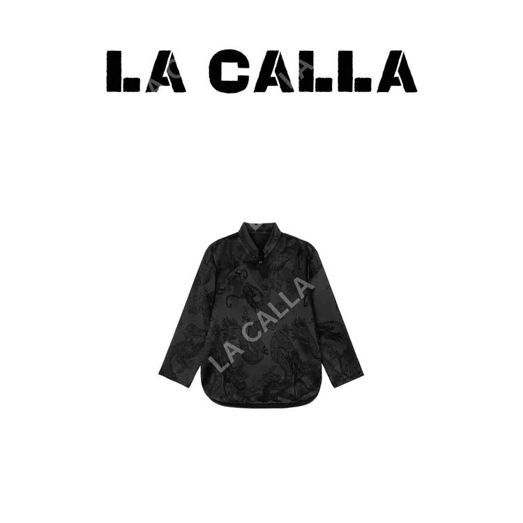 LA CALLA龙衬衫新中式黑色刺绣设计宽松百搭衬衫长袖OY377