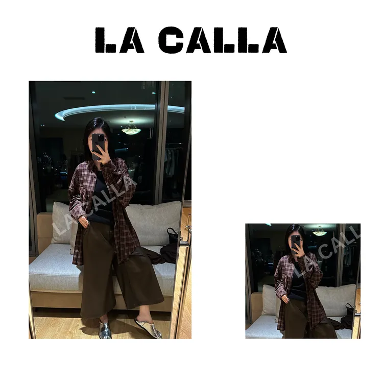 LA CALLA英伦格子果丹红休闲舒适百搭格子衬衫外套K005