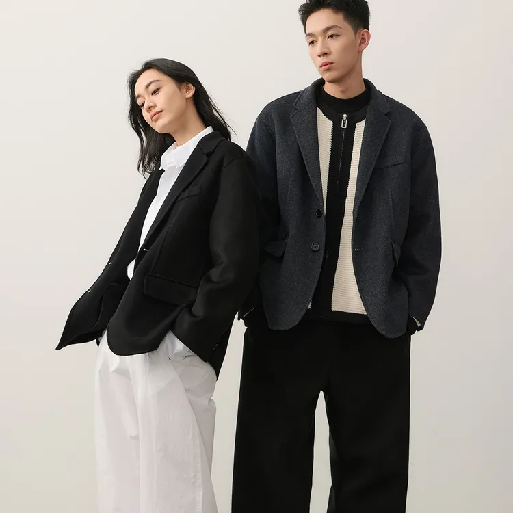 NPC潮牌重磅830克100%绵羊毛毛呢弧线微阔西装男外套大衣NP47TJ49