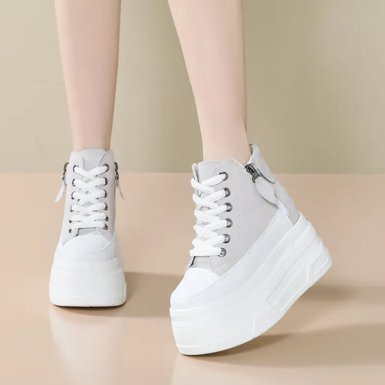 内增高13CM磨砂高帮女鞋厚底11厘米松糕鞋秋季新款百搭小个子单鞋