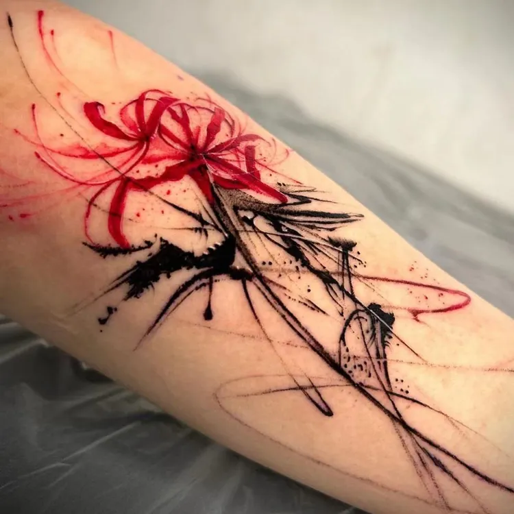 Q-SQH 暗黑彼岸花 小众花臂个性ins风彩色纹身贴防水持久男女美式