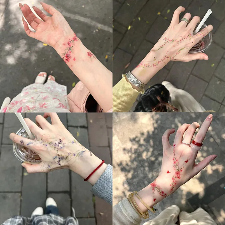 Q-SQH 高颜值新中式蝴蝶桃花彩色纹身贴防水持久女手臂可水洗逼真