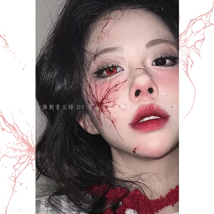 万圣节血夜蝴蝶妆容纹身贴辣妹甜酷纯欲风暗黑锁骨面部身体彩绘