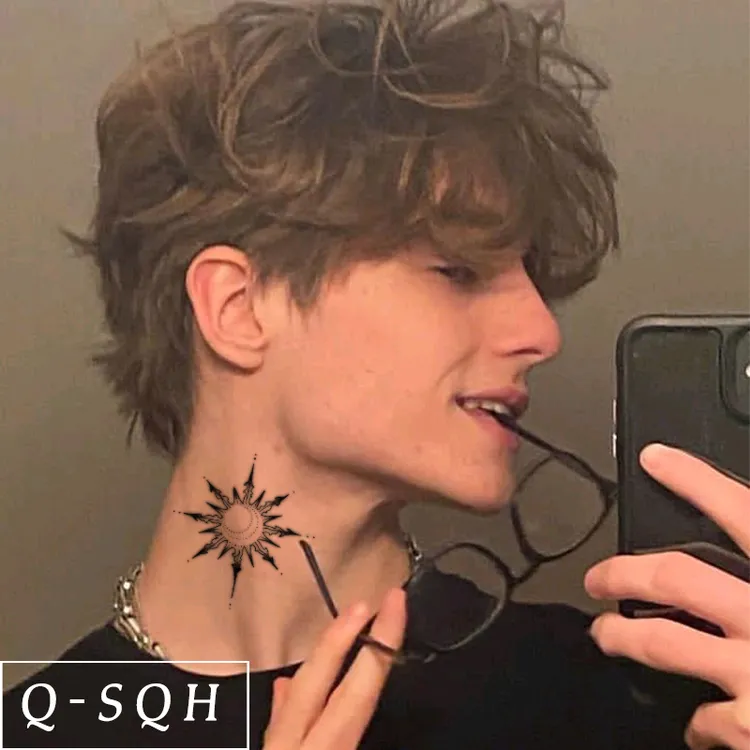 Q-SQH 星月图腾 草本纹身贴 果汁防水持久逼真霸气手臂脖颈可卸除