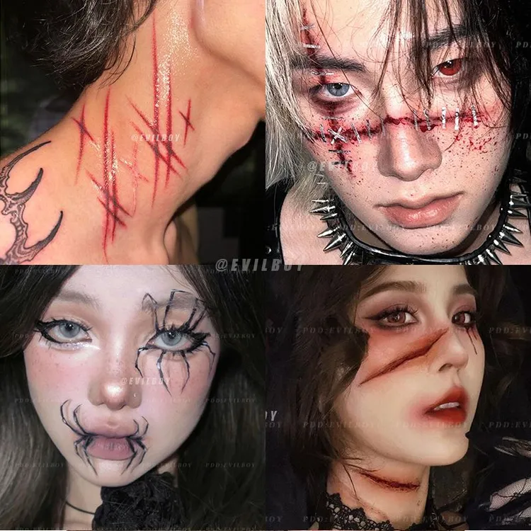 万圣真实伤痕彩色纹身一次性男派对伤口自然脸部cos女生写真妆容