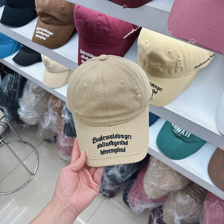 韩国代购东大门新款大头围复古字刺绣棒球帽软顶宽檐遮阳鸭舌帽