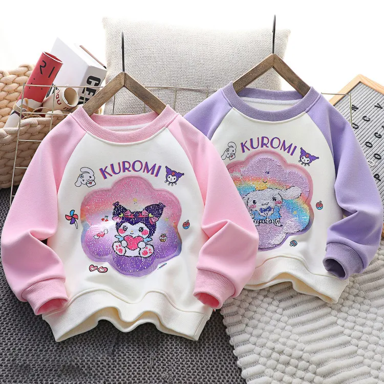 秋冬季女童卫衣亮片变色库洛米女孩洋气加绒中大童装长袖卡通圆领