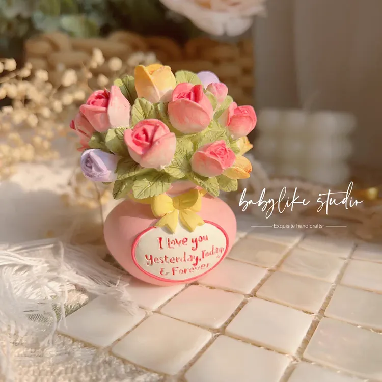 3d款郁金香绣球玫瑰花花瓶摆件手工礼物香薰石膏娃娃白胚DIY涂色