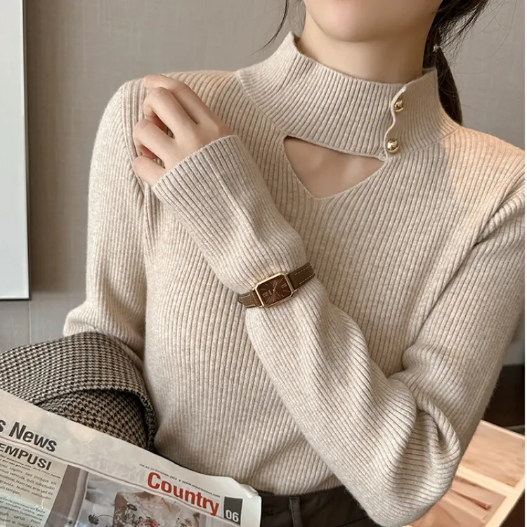 加厚镂空半高领打底衫女秋冬新款洋气内搭针织毛衣大码装保暖上衣