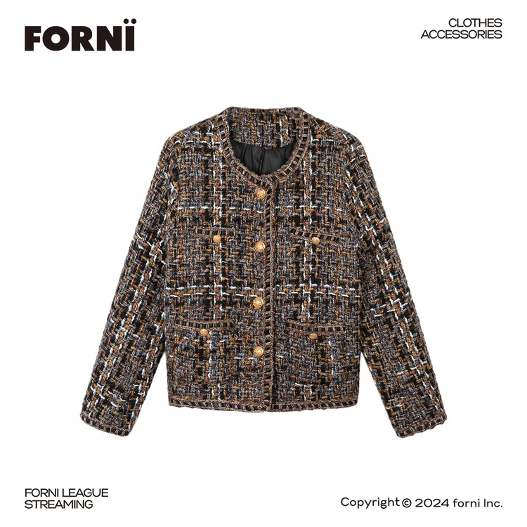 FORNI x YOYO 穿香的女王 轻奢款白鸭绒粗花呢小香外套上衣女外套