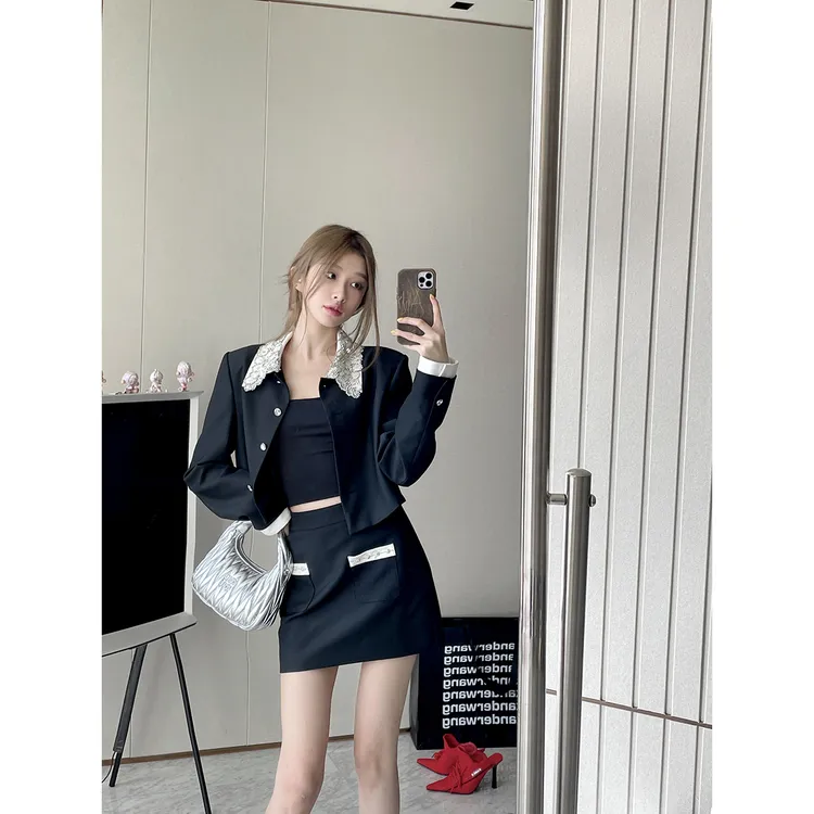 FORNI x YOYO  克拉小香 小香钻领重工外套半裙套装