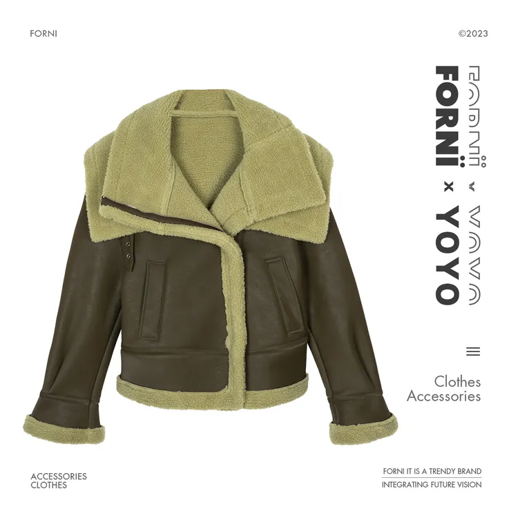 FORNI × YOYO 那年冬天 利落感翻领机车风冬季厚毛绒气质外套