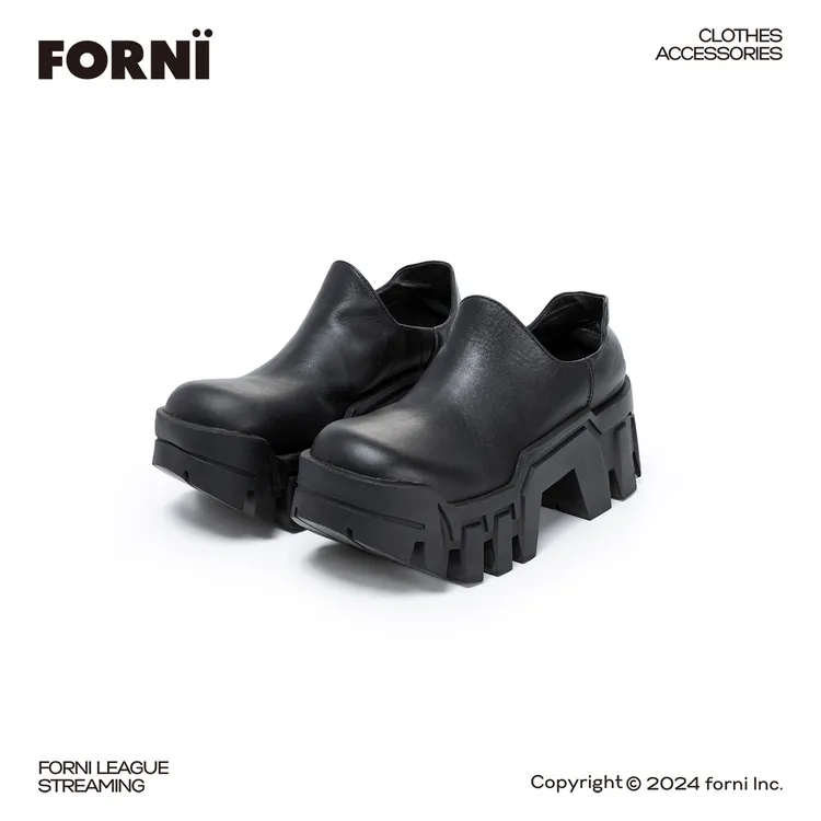 FORNI x YOYO 齿轮鞋 二层牛皮秋冬圆头时尚显瘦百搭齿轮厚底皮鞋