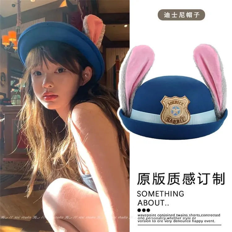 兔子后脑勺抓夹蓝色帽圆顶礼帽帽子成人发箍兔耳朵头发头饰