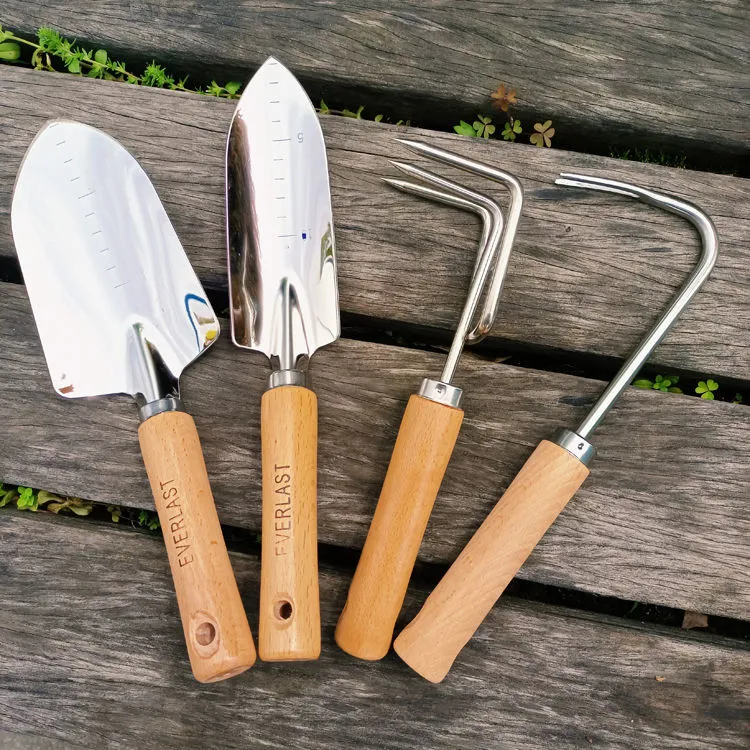 不锈钢园艺种花铲子耙子拔草工具木柄不生锈结实耐用家用松土赶海