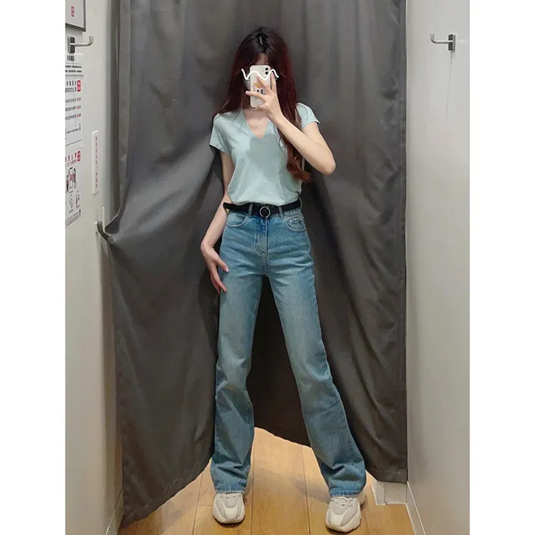 潮牌牛仔裤女春夏高腰ootd穿搭窄版直筒裤2025年新款裤子秋女士
