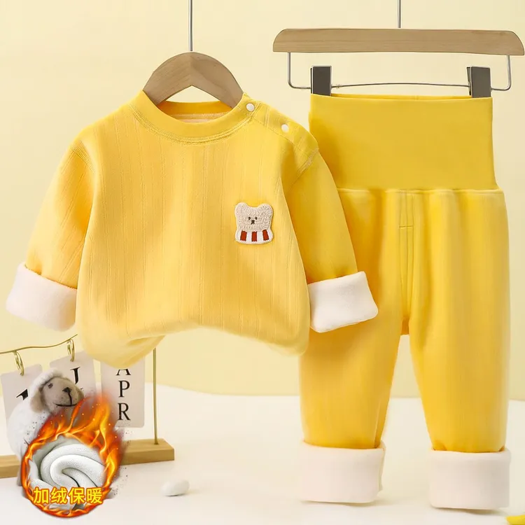 宝宝无骨加绒套装婴儿加厚保暖秋冬高腰打底内衣儿童秋衣男女睡衣