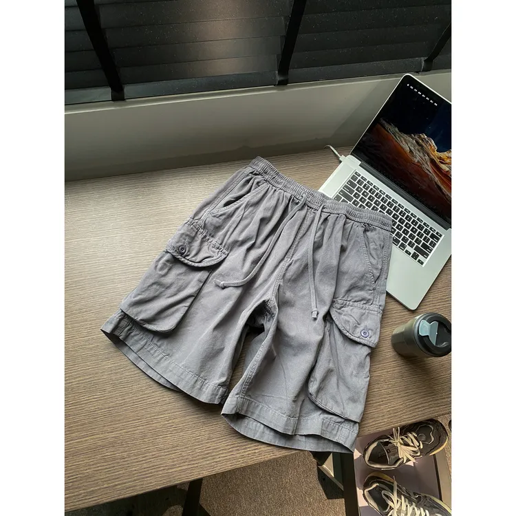 纯色休闲短裤男夏季新款美式重工多口袋重磅纯棉宽松五分工装裤