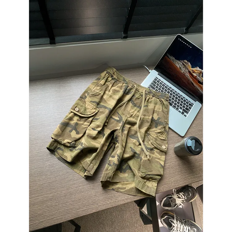 迷彩休闲短裤男夏季新款美式潮牌宽松重磅水洗纯棉做旧百搭五分裤