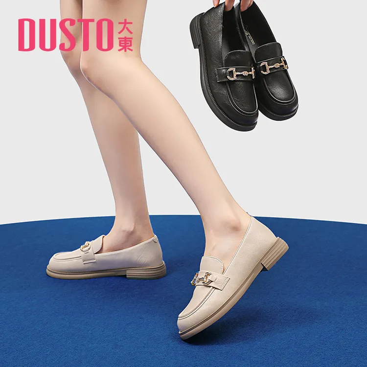 DUSTO/大东小皮鞋女2024春季新款英伦时尚圆头乐福鞋低跟女鞋0222